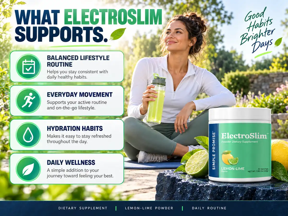 ElectroSlim listing image: balanced lifestyle routine, everyday movement, hydration habits, daily wellness